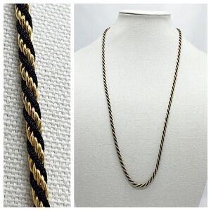 Vintage TRIFARI Gold Black Twisted Rope Chain Necklace 30 in